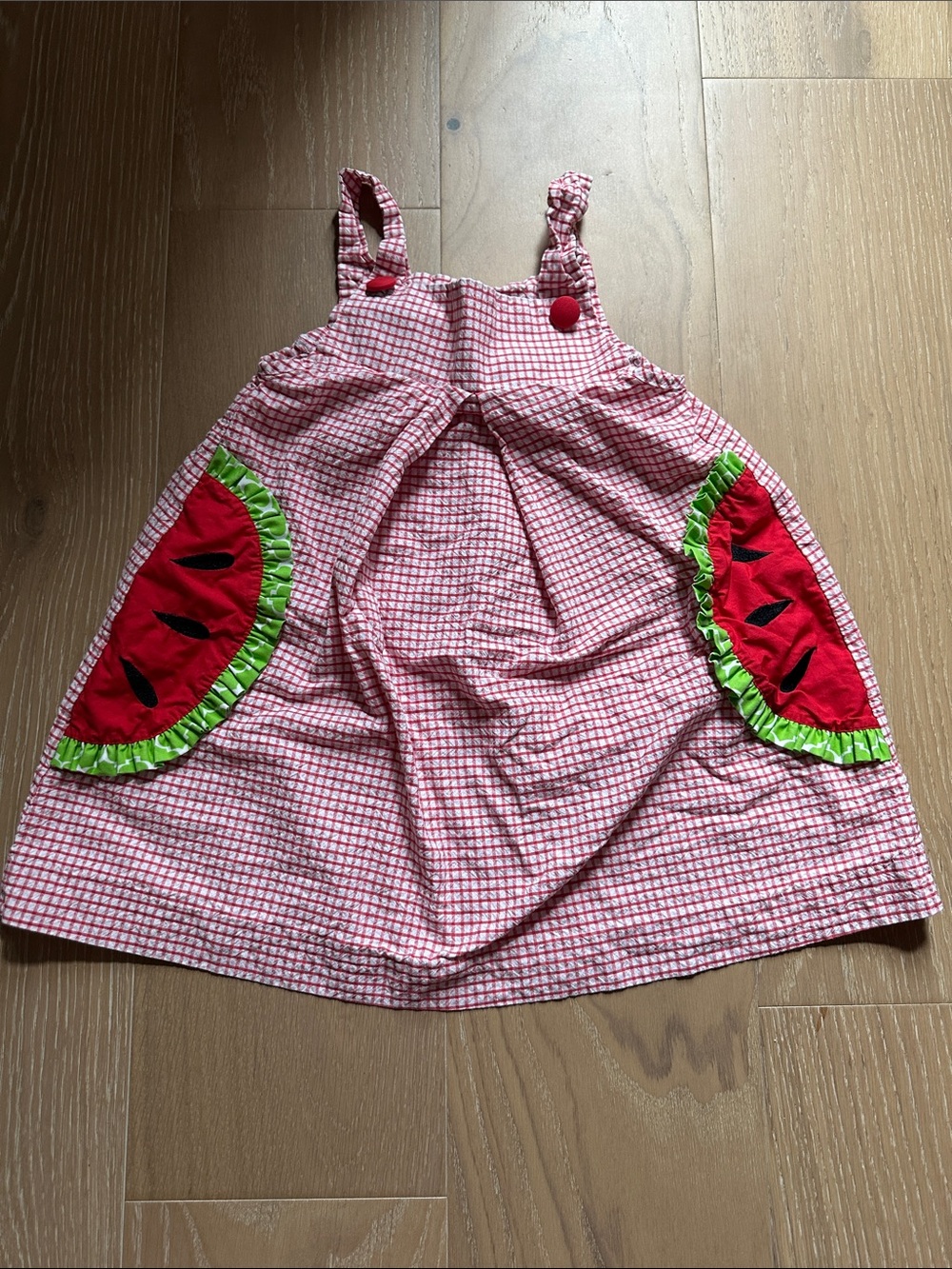 Girls' Pink Check Watermelon Pocket Sundress